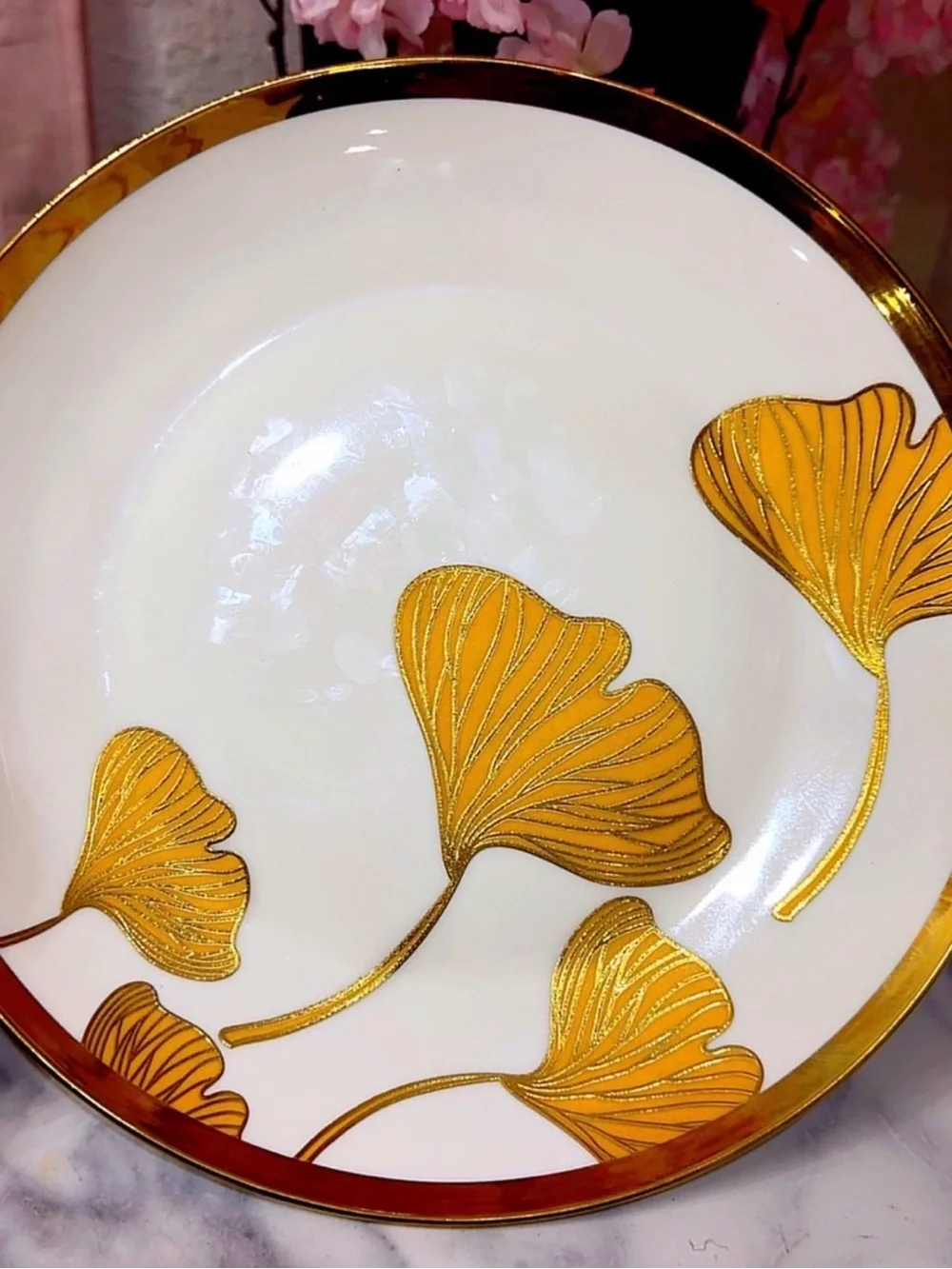 4 Gold Ginkgo Porcelain Dinner Plate - Elegant Home Dining